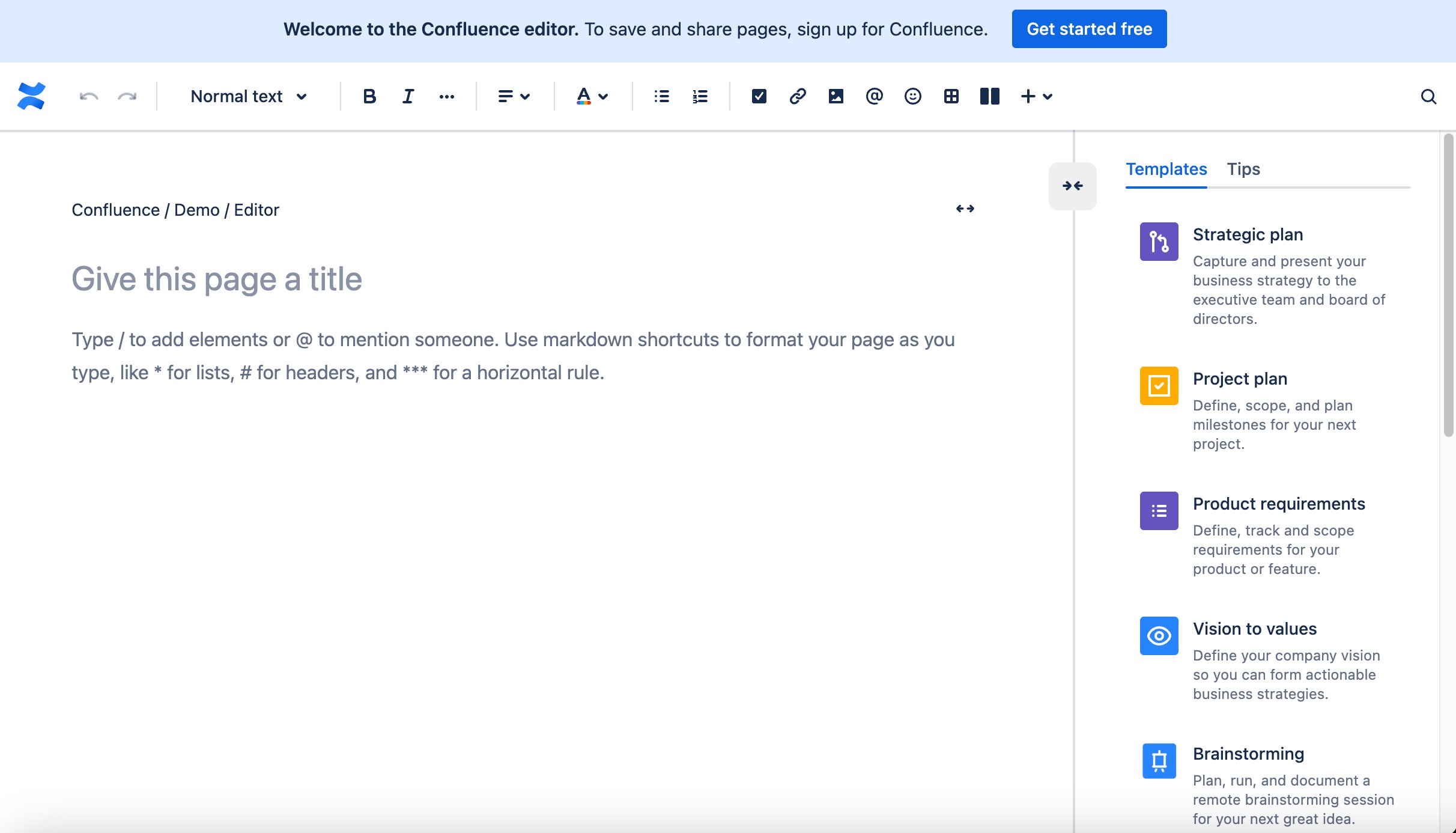 Confluence editor experience